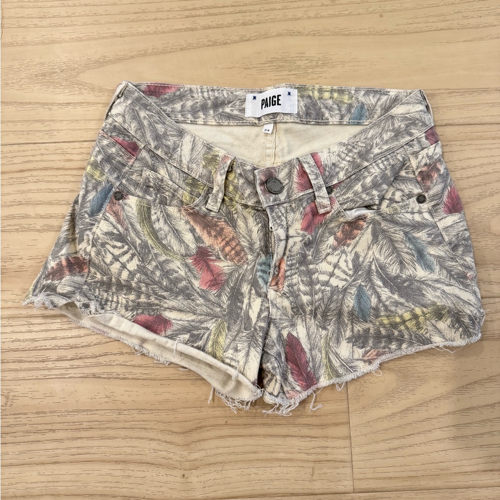 Paige Women's Feather Print Jean Shorts - Multicolor